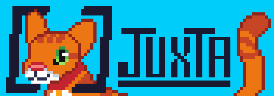 A pixel art drawing of Juxta that has its name written out.